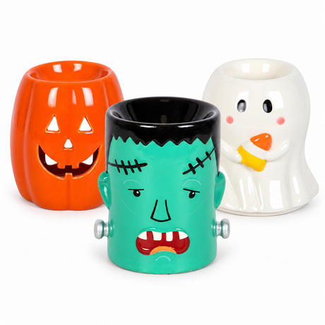 Halloween wax warmers — Frank Monster, Jack-o'-Lantern and Candy Corn Ghost ceramic burners